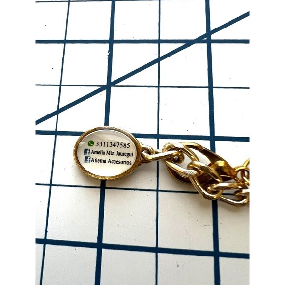 Statement Bib Necklace With White Beads Gray Crystals & Gold Chains By Ailema - Picture 7 of 8